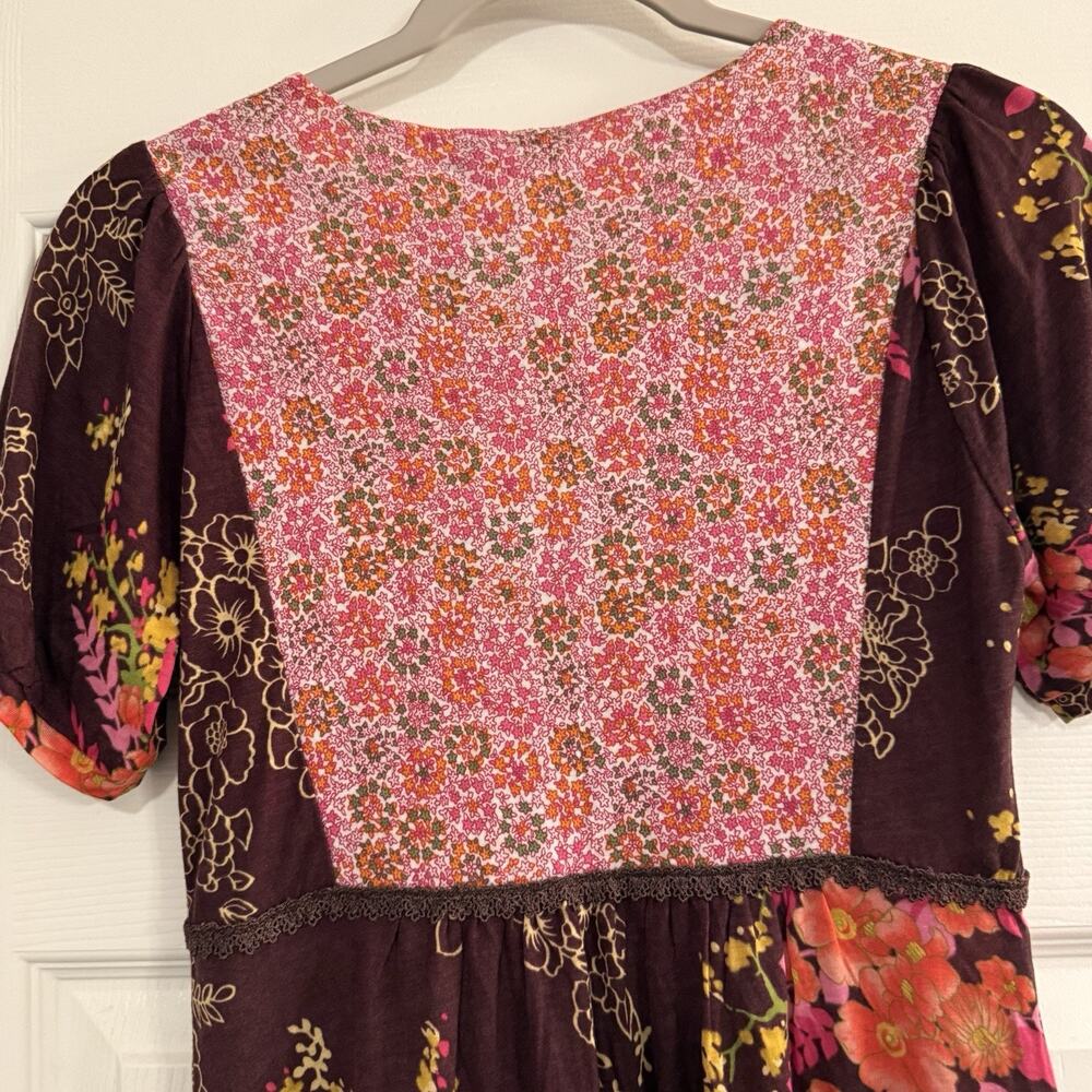 Anthropologie Ric Rac Baby Doll‎ Top Womens XS Brown Floral Lace Y2K Festival - Picture 5 of 11